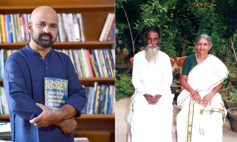 ഡോ. പി.കെ. രാജശേഖരൻ,പി.കെ. രാജശേഖരന്റെ അച്ഛൻ എ. പുരുഷോത്തമൻ നായരും അമ്മ ടി. കമലമ്മയും