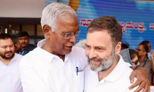 D Raja with Rahul Gandhi