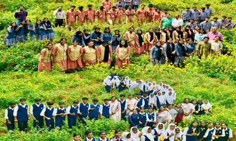 ന​യ​ന​വി​രു​ന്നൊ​രു​ക്കി ചേ​ലേ​മ്പ്ര​യി​ലെ ചെ​ണ്ടു​മ​ല്ലി തോ​ട്ടം