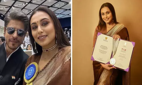 Rani Mukerji carries her daughter Adira with her in a gold chain at the National Film Awards