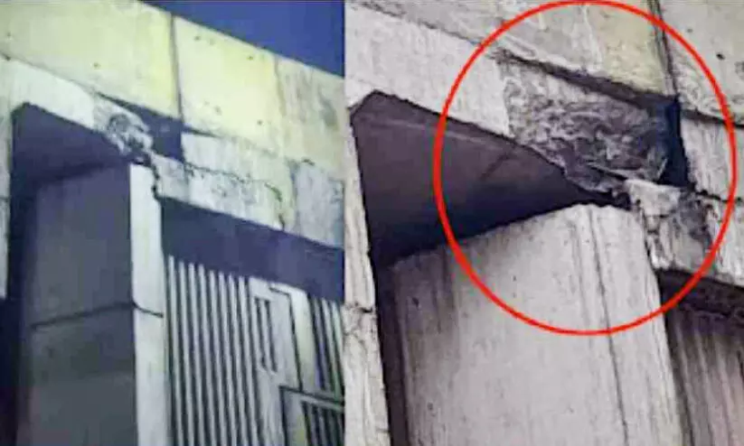 The collapsed section of the overpass The collapsed section of the overpass