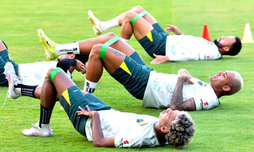 Thiruvananthapuram Kompans players training under the leadership of Captain Patrick Motta (center) -P.B. Biju