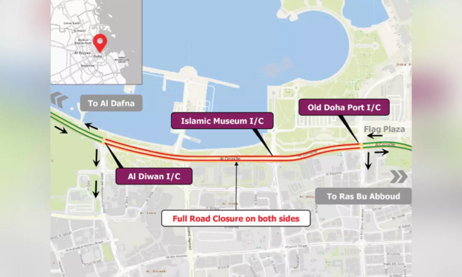 അൽ കോർണിഷ് സ്ട്രീറ്റ് റോഡ് താൽക്കാലികമായി അടച്ചിടും