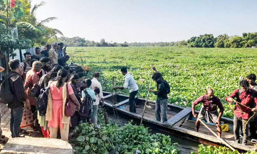 കായൽ നിറയെ പായൽ; ഒറ്റപ്പെട്ട് കാക്കത്തുരുത്ത് കായൽ നിറയെ പായൽ; ഒറ്റപ്പെട്ട് കാക്കത്തുരുത്ത്