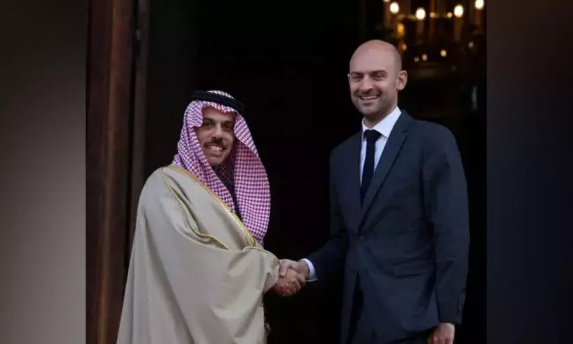 French Foreign Minister Jean-Noel Barrot receives Saudi Foreign Minister Prince Faisal bin Farhan upon his arrival in Paris French Foreign Minister Jean-Noel Barrot receives Saudi Foreign Minister Prince Faisal bin Farhan upon his arrival in Paris