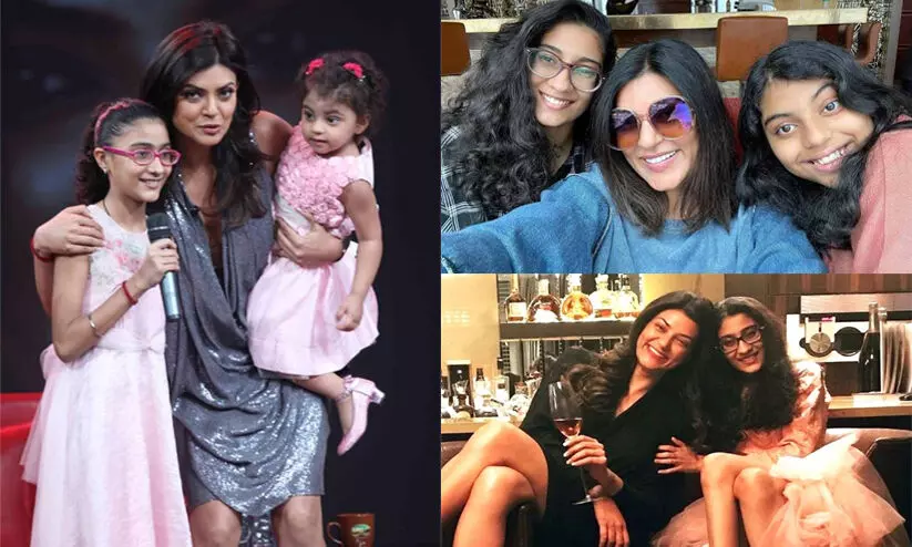 Sushmita Sen with Renee Sen and Alisah Sen