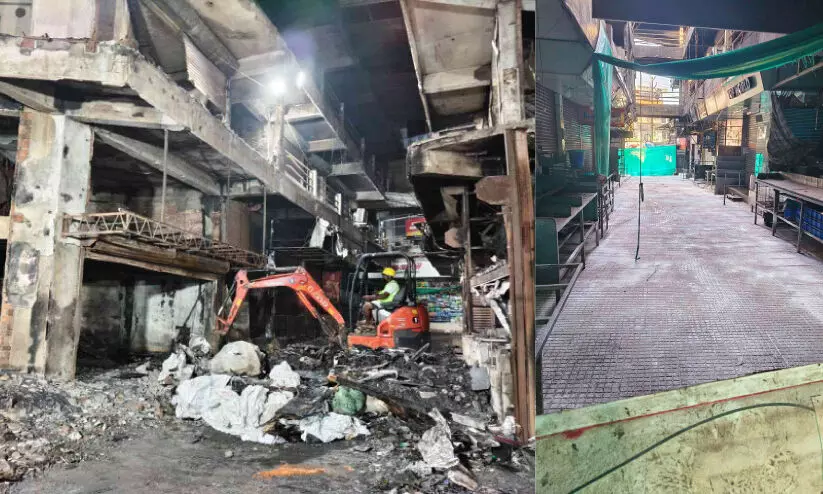 തീപിടിച്ച സമുച്ചയത്തിലെ മാലിന്യം ഒറ്റരാത്രികൊണ്ട് നീക്കി തീപിടിച്ച സമുച്ചയത്തിലെ മാലിന്യം ഒറ്റരാത്രികൊണ്ട് നീക്കി