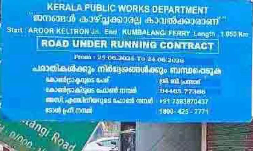 തകർന്ന റോഡിന് കാവലായി പൊതുമരാമത്ത് ബോർഡ് തകർന്ന റോഡിന് കാവലായി പൊതുമരാമത്ത് ബോർഡ്