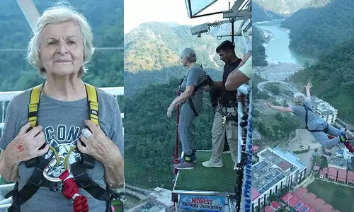 ​അസാധാരണം, അവിശ്വസനീയം!  വൈറലായി 83കാരിയുടെ ബംഗി ജംമ്പിങ് വിഡിയോ