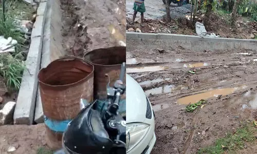 പുതുതായി നിർമിച്ച ഓട കനത്ത മഴയിൽ തകർന്നു