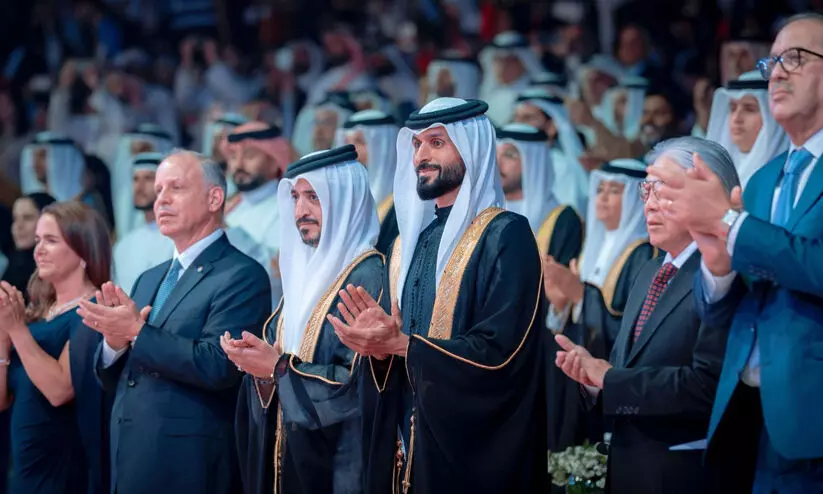 Sheikh Nasser and Sheikh Khalid on stage Sheikh Nasser and Sheikh Khalid on stage