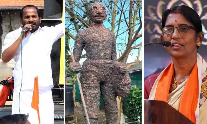 ഈ ഗാന്ധി പ്രതിമ സംഘ്പരിവാറിനെ തൃപ്തിപ്പെടുത്താനെന്ന് ടി.എന്. പ്രതാപന്; ഇവരേക്കാൾ നല്ലത് ഗോഡ്സേയെന്ന് ശശികല ഈ ഗാന്ധി പ്രതിമ സംഘ്പരിവാറിനെ തൃപ്തിപ്പെടുത്താനെന്ന് ടി.എന്. പ്രതാപന്; ഇവരേക്കാൾ നല്ലത് ഗോഡ്സേയെന്ന് ശശികല