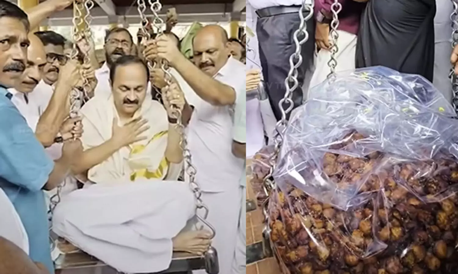 തെരഞ്ഞെടുപ്പിൽ വിജയിക്കാൻ പ്രവർത്തകരുടെ നേർച്ച; 8000 ഉണ്ണിയപ്പം കൊണ്ട് വി.ഡി.സതീശന് തുലാഭാരം