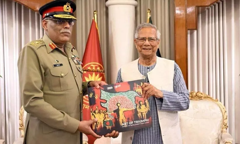 ഇന്ത്യയുടെ വടക്കുകിഴക്കൻ സംസ്ഥാനങ്ങൾ ബംഗ്ലാദേശിൽ, ഭൂപടം പാക് ജനറലിന് കൈമാറി മുഹമ്മദ് യൂനുസ്; വിവാദം