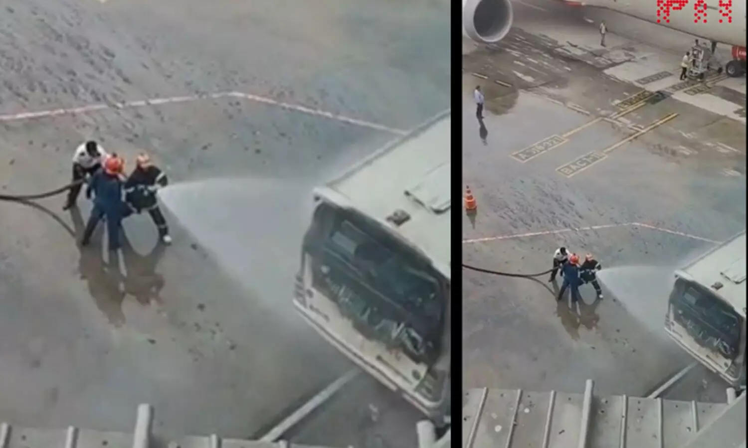 വിമാനത്താവളത്തിൽ എയർ ഇന്ത്യയുടെ ബസിന് തീപിടിച്ചു