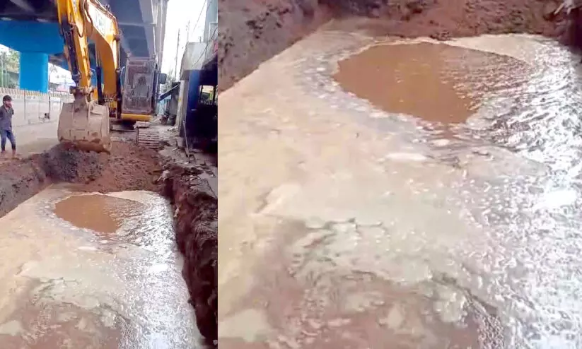 പൈപ്പ് പൊട്ടി കുടിവെള്ളം പാഴായി പൈപ്പ് പൊട്ടി കുടിവെള്ളം പാഴായി