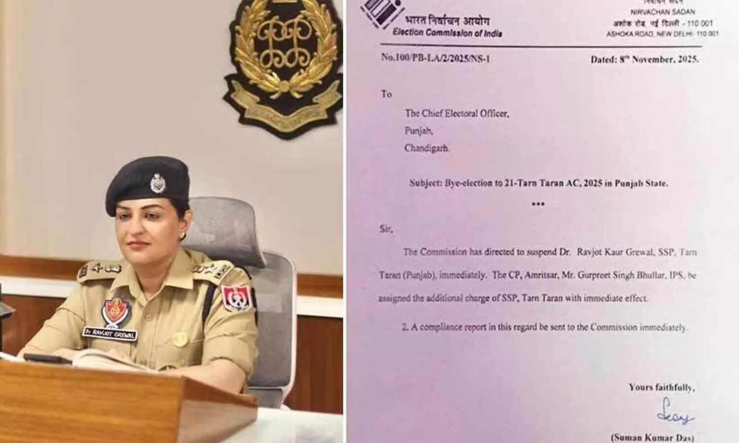 Election Commission,Suspension,Tarn Taran,SSP (Senior Superintendent of Police),By-election interference, തരൺതരൺ, തെരഞ്ഞെടുപ്പ് കമീഷൻ, ചണ്ഡീഗഡ്, പഞ്ചാബ്