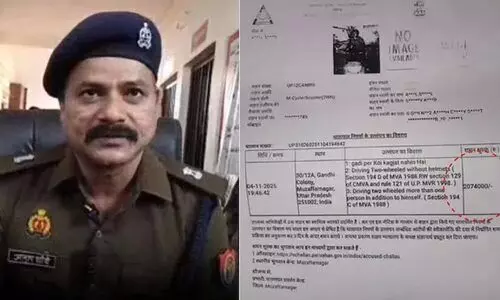 ഹെൽമെറ്റ് ധരിക്കാത്തതിന് സ്കൂട്ടർ യാത്രക്കാരന് പിഴ 21 ലക്ഷം രൂപ; ​ചലാൻ വൈറലായതിന് പിന്നാലെ തിരുത്തി പൊലീസ്