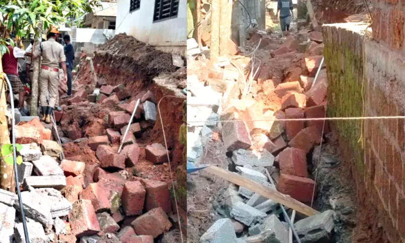 ഓവുചാൽ നിർമാണം; മതിലിടിഞ്ഞ് അഞ്ചുപേർക്ക് പരിക്ക് ഓവുചാൽ നിർമാണം; മതിലിടിഞ്ഞ് അഞ്ചുപേർക്ക് പരിക്ക്