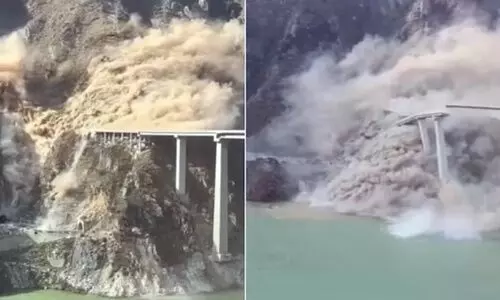 തുറന്നത് രണ്ടു മാസം മുമ്പ്; 758 മീറ്റർ നീളമുള്ള പടുകൂറ്റൻ പാലം നദിയിലേക്ക് തകർന്നുവീണു -VIDEO