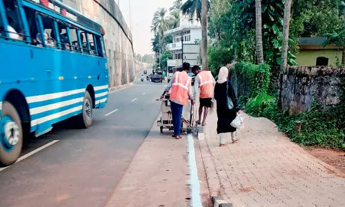 No parking signs are being placed on the National Highway Service Road. No parking signs are being placed on the National Highway Service Road.