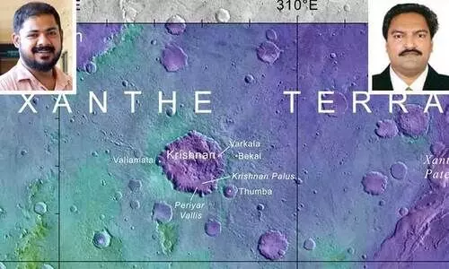 ചൊവ്വയിൽ കേരളത്തെ അടയാളപ്പെടുത്തി മലയാളികൾ; തുമ്പ, വലിയമല, വർക്കല, ബേക്കൽ കോട്ട, പെരിയാർ തുടങ്ങിയവ ഇനി ചൊവ്വയിലും