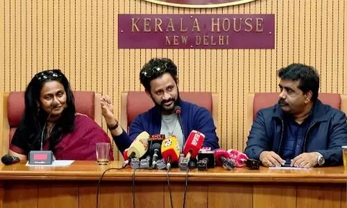 Chalachitra Academy Chairman Rasool Pookutty, Vice Chairman Kukku Parameswaran and Secretary C. Ajoy at the press conference.