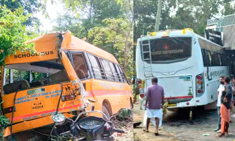 സ്‌കൂൾ ബസിന് പിന്നിൽ ശബരിമല തീർഥാടകരുടെ ബസിടിച്ച് അപകടം: 13 പേർക്ക് പരിക്ക്