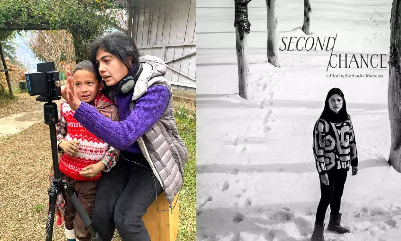 ‘സെക്കൻഡ് ചാൻസ്’ സിനിമ ചിത്രീകരണ വേളയിൽ സുഭദ്ര മഹാജൻ അതിലെ ബാലതാരത്തിനൊപ്പം