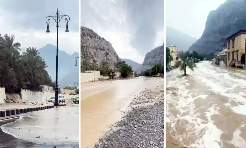 മു​സ​ന്ദ​മി​ൽ ക​ന​ത്ത മ​ഴ; വാ​ദി​ക​ൾ നി​റ​ഞ്ഞൊ​ഴു​കി