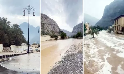 മു​സ​ന്ദ​മി​ൽ ക​ന​ത്ത മ​ഴ; വാ​ദി​ക​ൾ നി​റ​ഞ്ഞൊ​ഴു​കി