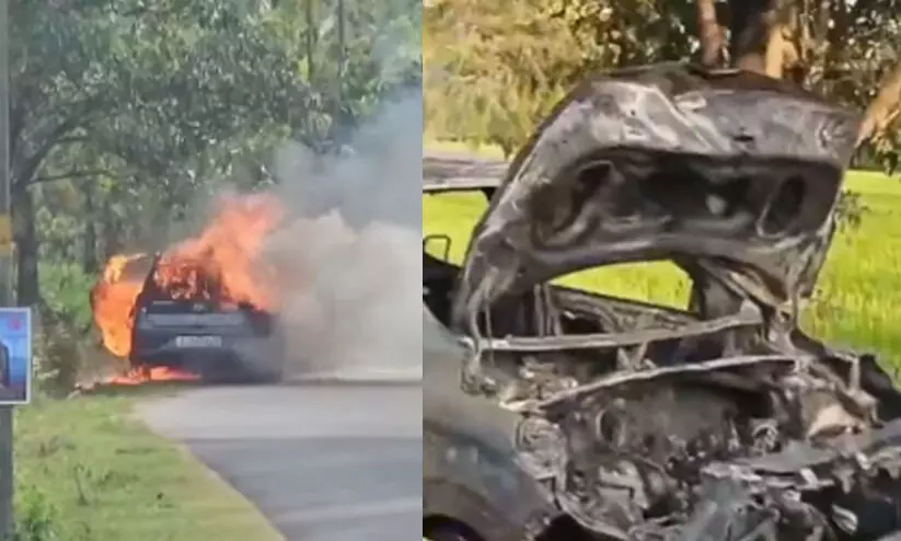 പാലക്കാട് നിർത്തിയിട്ട കാറിന് തീപിടിച്ച് ഒരാൾ വെന്തുമരിച്ചു പാലക്കാട് നിർത്തിയിട്ട കാറിന് തീപിടിച്ച് ഒരാൾ വെന്തുമരിച്ചു