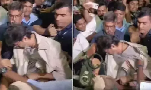 വിമാനത്താവളത്തിൽ വി​ജയ്‍യെ വളഞ്ഞ് ആരാധകർ; ആൾക്കൂട്ടത്തിനിടയിൽ വീണ് നടൻ