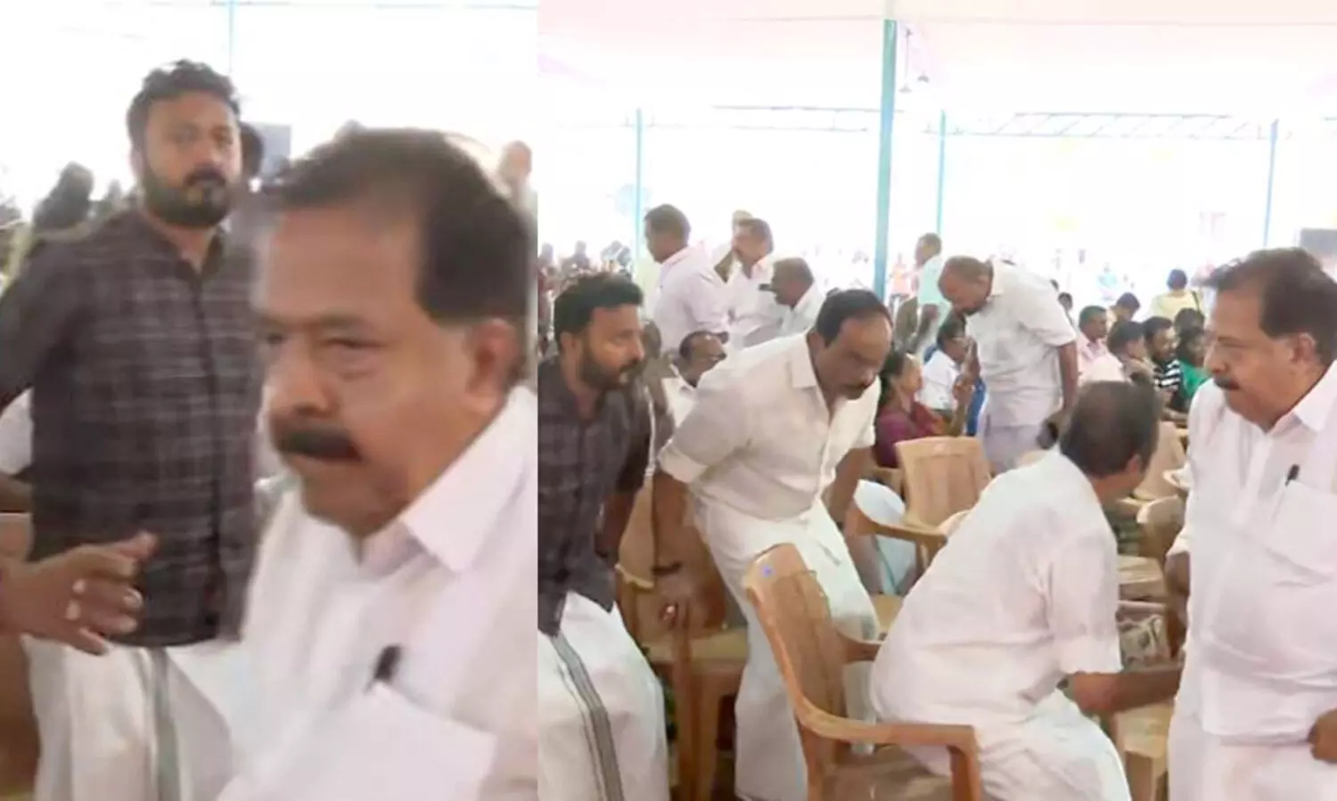 കൈ കൊടുക്കാൻ എഴുന്നേറ്റ് രാഹുൽ മാങ്കൂട്ടത്തിൽ, ഗൗനിക്കാതെ നടന്ന് നീങ്ങി രമേശ് ചെന്നിത്തല