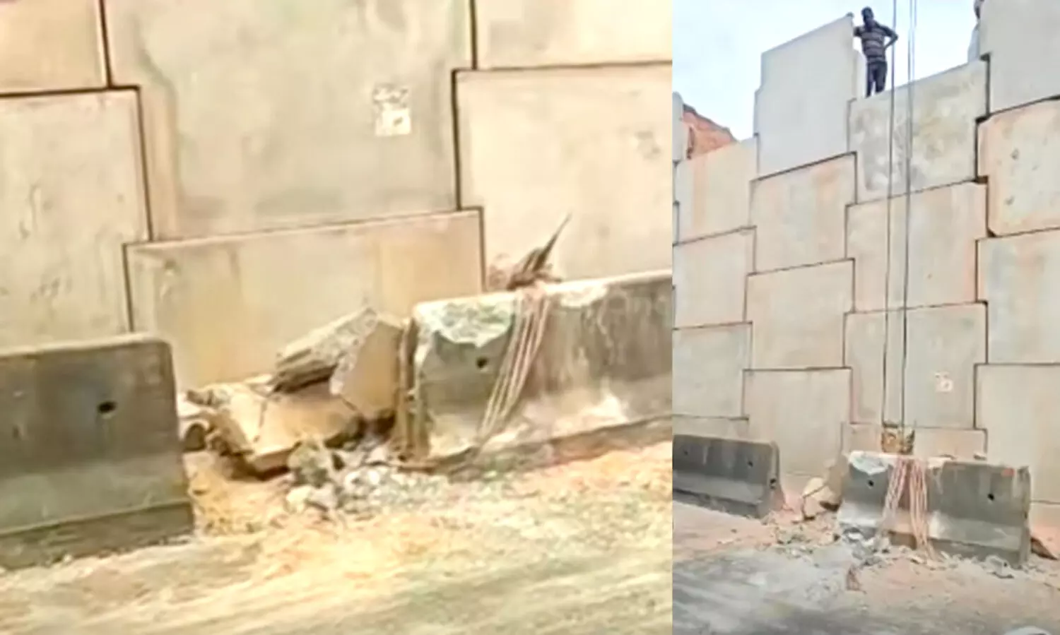 കോഴിക്കോട് ദേശീയപാത നിര്‍മാണത്തിനിടെ കയര്‍ പൊട്ടി കോണ്‍ക്രീറ്റ് പാളി തകര്‍ന്നുവീണു