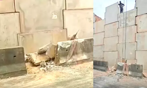 കോഴിക്കോട് ദേശീയപാത നിര്‍മാണത്തിനിടെ കയര്‍ പൊട്ടി കോണ്‍ക്രീറ്റ് പാളി തകര്‍ന്നുവീണു