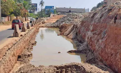 പാലത്തറയിൽ ഉയരപ്പാത നിർമിക്കുന്നത് വെള്ളത്തിൽ മണ്ണിട്ട് നികത്തി പാലത്തറയിൽ ഉയരപ്പാത നിർമിക്കുന്നത് വെള്ളത്തിൽ മണ്ണിട്ട് നികത്തി
