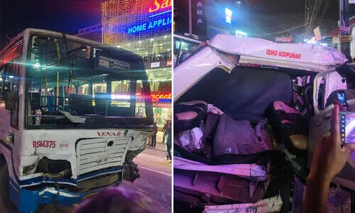 പ്രതികളുമായി ജയിലിലേക്ക് പോയ പൊലീസ് ജീപ്പിന് പിന്നിൽ ബസ് ഇടിച്ച് ആറുപേർക്ക് പരിക്ക്