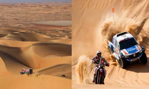 മ​രു​ഭൂ​മി​യി​ൽ പൊ​ടി​പാ​റി​ച്ച്​ സൗ​ദി ഡാ​ക്ക​ർ റാ​ലി;  ക​രു​ത്തും വേ​ഗ​വും പ​രീ​ക്ഷി​ച്ച്  എ​ട്ടു​ദി​ന​ങ്ങ​ൾ കൂ​ടി