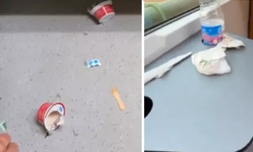 പ്ലാസ്റ്റിക് മാലിന്യവും ഭക്ഷണാവശിഷ്ടങ്ങളും നിലത്ത് ചിതറിക്കിടക്കുന്നു, വന്ദേ ഭാരത് സ്ലീപ്പറിന്‍റെ ആദ്യ യാത്രയിലെ കാഴ്ച... VIDEO