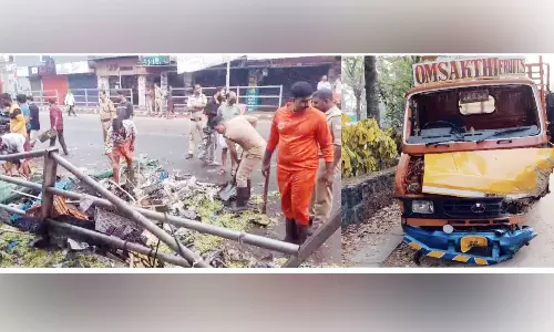 മിനി ലോറി നിയന്ത്രണംവിട്ട് കമ്പിവേലിയിലിടിച്ചു മറിഞ്ഞു