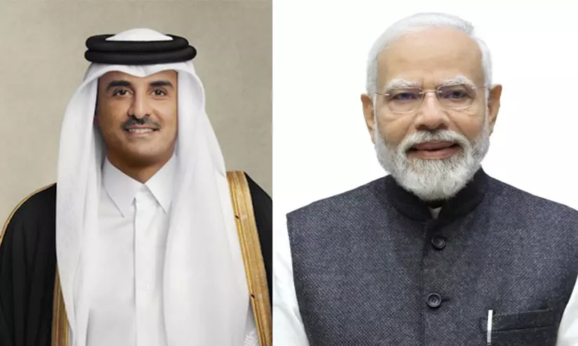 ഇന്ത്യൻ പ്രവാസികളോടുള്ള കരുതൽ; ഖത്തർ അമീറിന് നന്ദി അറിയിച്ച് പ്രധാനമന്ത്രി നരേന്ദ്ര മോദി ഇന്ത്യൻ പ്രവാസികളോടുള്ള കരുതൽ; ഖത്തർ അമീറിന് നന്ദി അറിയിച്ച് പ്രധാനമന്ത്രി നരേന്ദ്ര മോദി