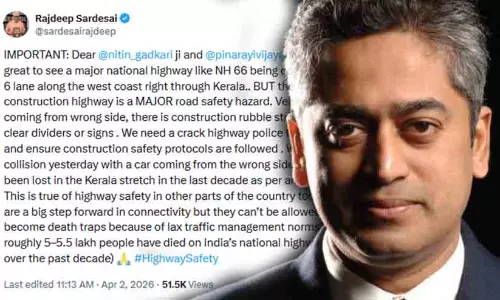 ‘റോങ് സൈഡിൽ വരുന്ന വാഹനങ്ങൾ, ചുറ്റിലും നിർമാണ അവശിഷ്ടങ്ങൾ, വ്യക്തമായ ഡിവൈഡറുകളില്ല...’ കേരളത്തിലെ ആറുവരി ദേശീയപാതയെക്കുറിച്ച് രാജ്ദീപ് സർദേശായി