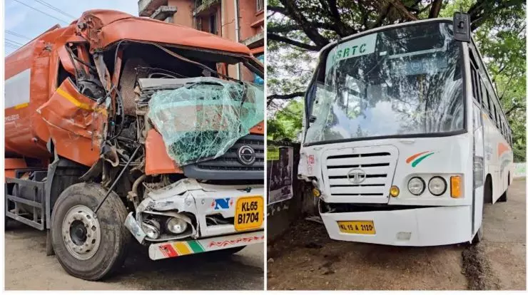 കെഎസ്ആർടിസി ബസും ടാങ്കർ ലോറിയും കൂട്ടിയിടിച്ച് അപകടം