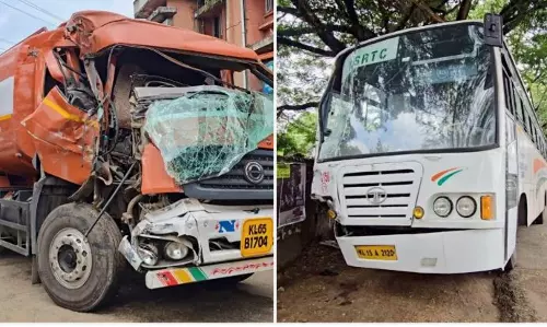 കെഎസ്ആർടിസി ബസും ടാങ്കർ ലോറിയും കൂട്ടിയിടിച്ച് അപകടം