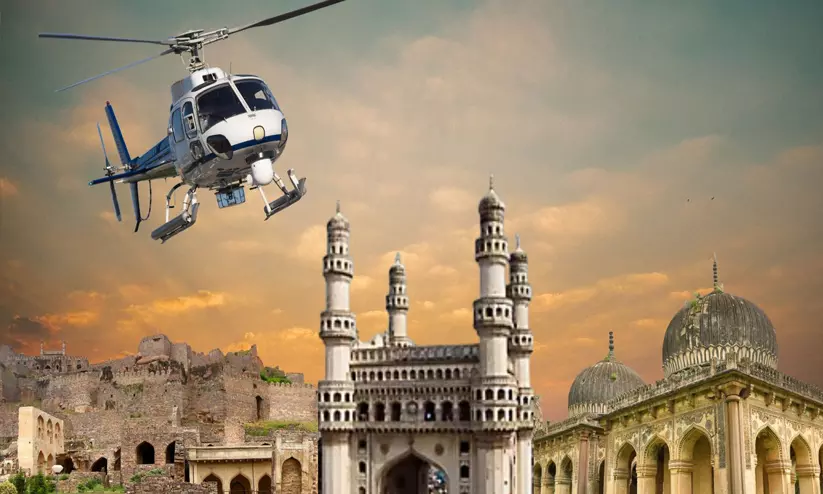 ആകാശക്കാഴ്ചകളുമായി ഹൈദരാബാദ് ടൂറിസം; ഹെലികോപ്റ്റർ സർവീസ് ഏപ്രിൽ ഒമ്പതിന് തുടങ്ങും ആകാശക്കാഴ്ചകളുമായി ഹൈദരാബാദ് ടൂറിസം; ഹെലികോപ്റ്റർ സർവീസ് ഏപ്രിൽ ഒമ്പതിന് തുടങ്ങും