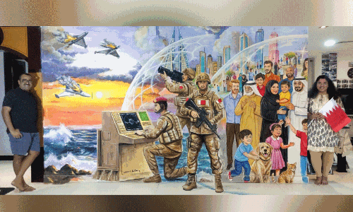 കാവൽ ഭടന്മാർക്ക് കലയുടെ ആദരം;   ശ്രദ്ധേയമായി ‘ഷീൽഡ് ഓഫ് ബഹ്‌റൈൻ’ ത്രീഡി പെയിന്‍റിങ്