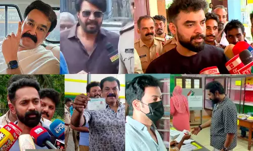 കേരളം ബൂത്തിൽ; വോട്ട് രേഖപ്പെടുത്തി മമ്മൂട്ടിയും മോഹൻലാലും അടക്കമുള്ള താരങ്ങൾ