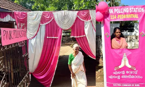 കൗതുകമായി പിങ്ക് പോളിങ് കേന്ദ്രം