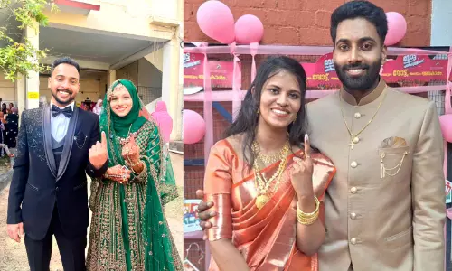 കതിർമണ്ഡപത്തിൽനിന്ന് നവദമ്പതികൾ പോളിങ്​ ബൂത്തിലെത്തി